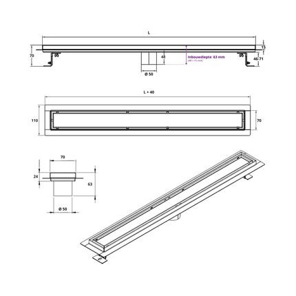 CityLine RVS douchegoot 50 cm met onderuitloop
